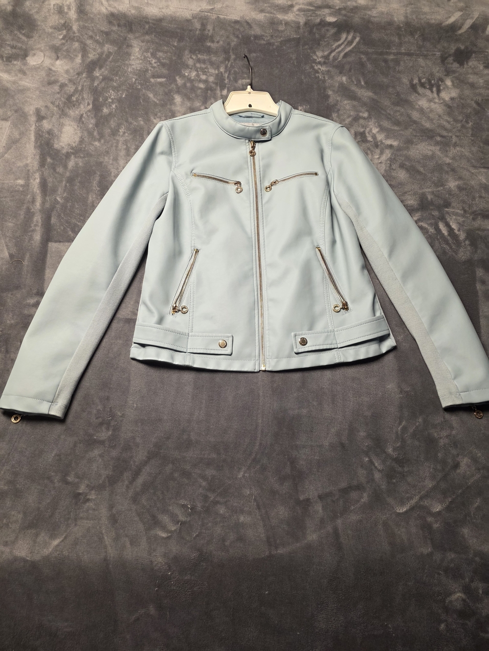 Marc New York Pale Blue Moto Jacket with Gold Hardware